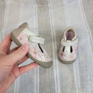 Stride Rite Leather‎ Kitty Mary Jane Shoes Size 3M Baby Toddler Velcro Floral